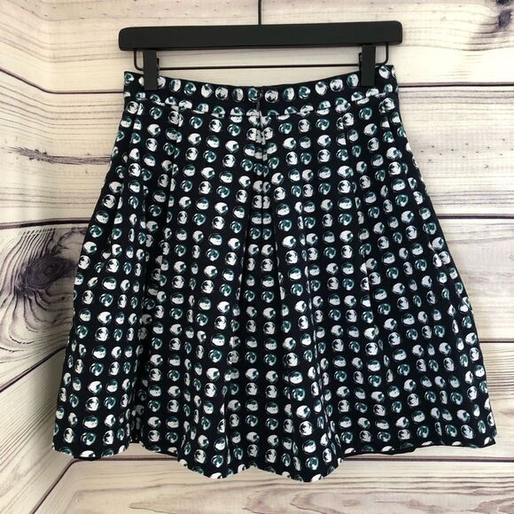 Banana Republic Navy & Teal Dot Pleated Flare Skirt Size 2 - Picture 4 of 7